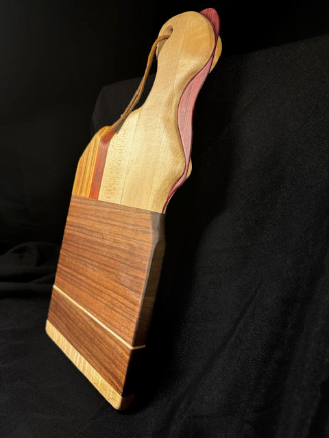 Multi-Wood Cutting Board with Leather Hanger