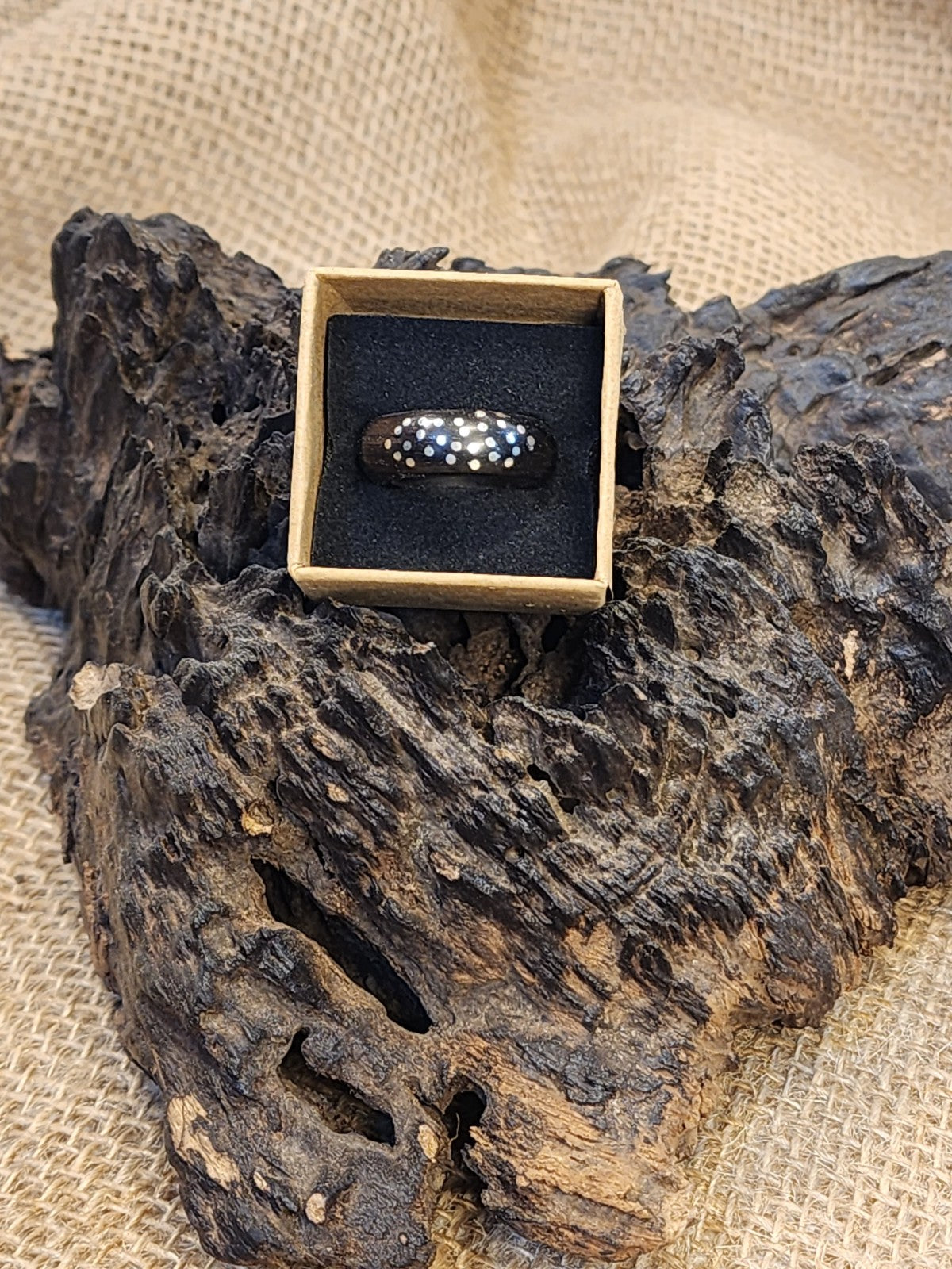African Blackwood Ring with 925 Silver Inlays