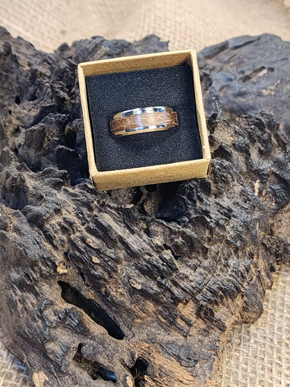 Size 10 Stainless Steel Ring with Walnut Inlay
