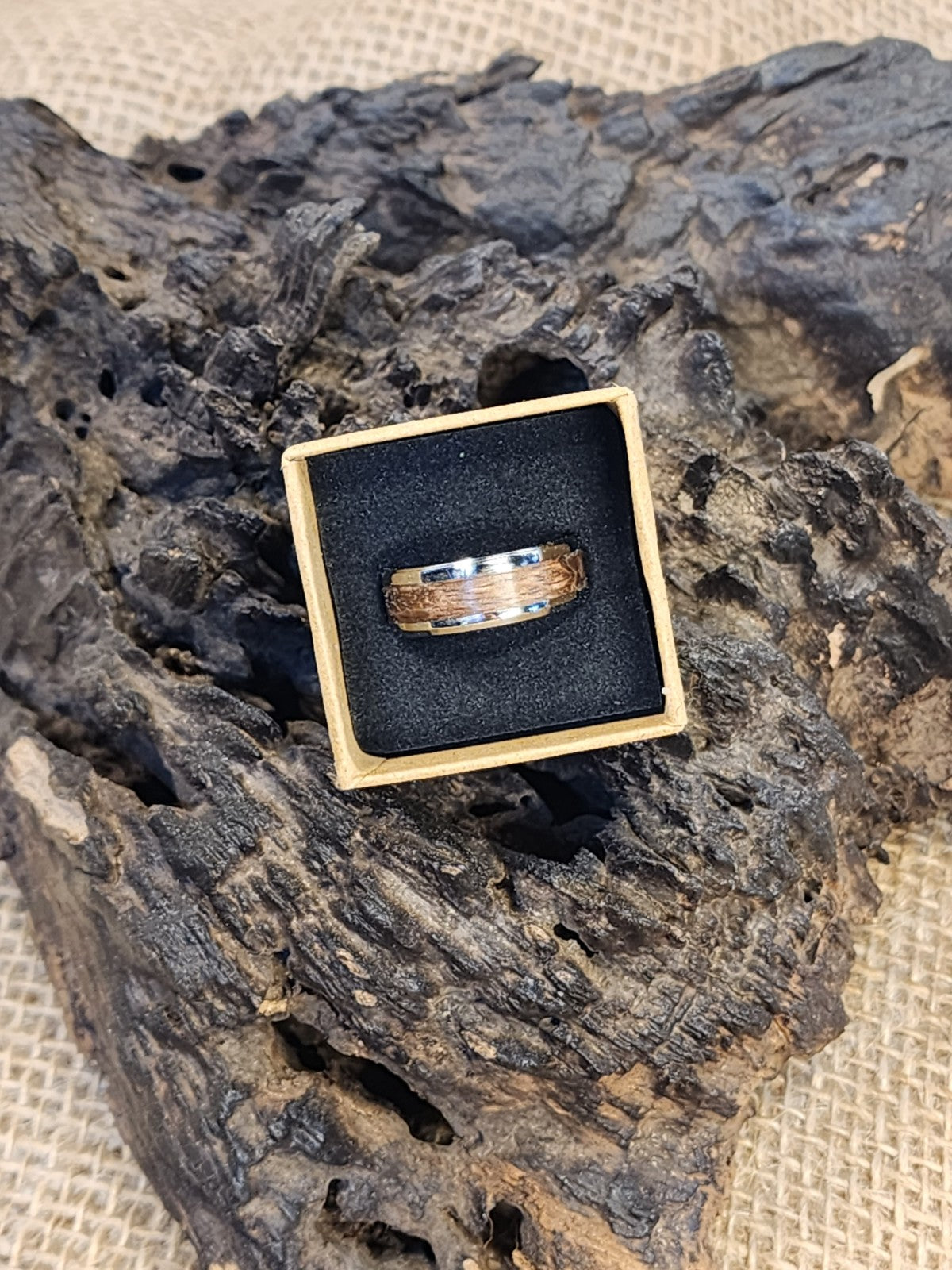 Size 10 Stainless Steel Ring with Walnut Inlay