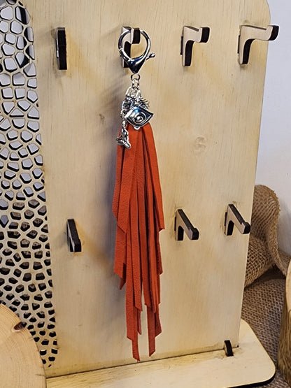 Designer Leather Red Orange Tassel