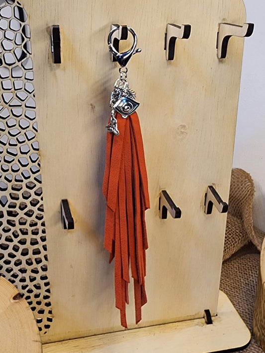 Designer Leather Red Orange Tassel