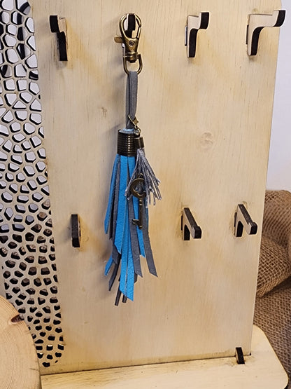 Med Blue Green Leather and Blue Grey Suede Tassel