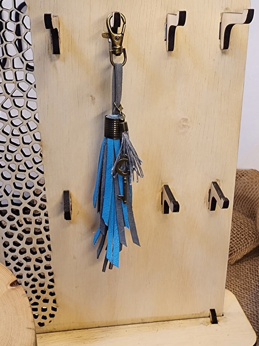 Med Blue Green Leather and Blue Grey Suede Tassel
