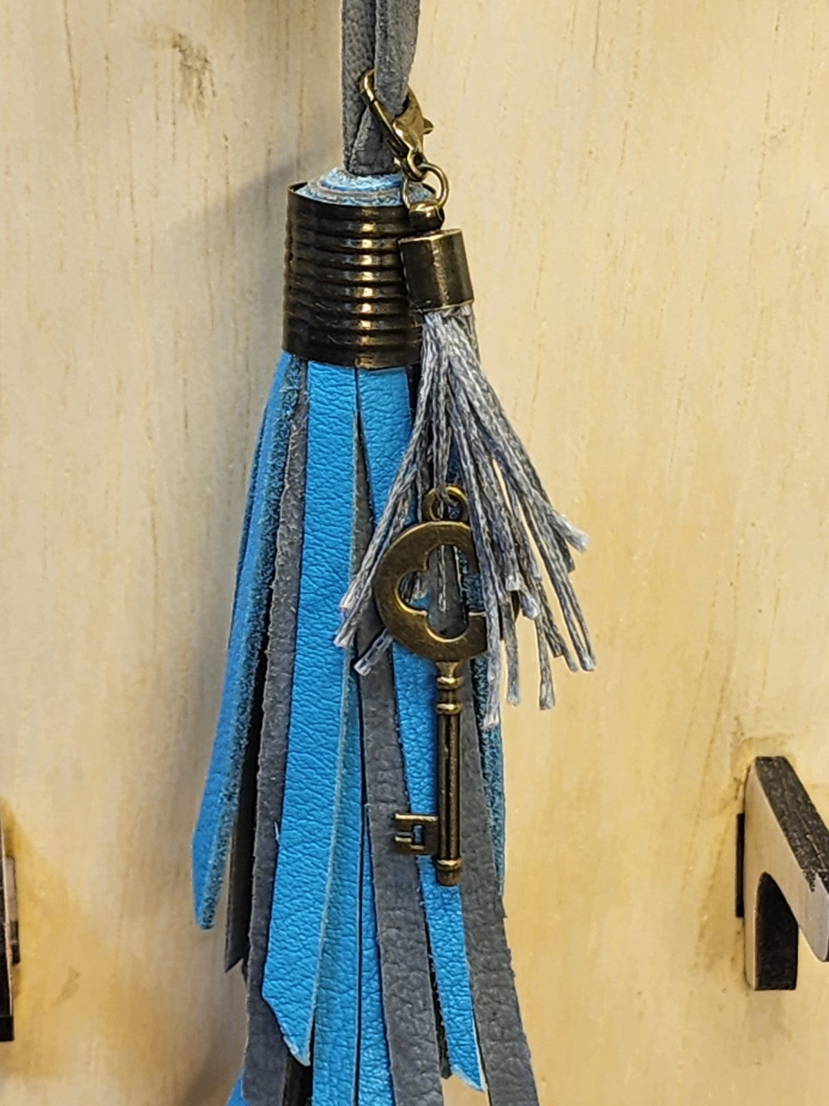 Med Blue Green Leather and Blue Grey Suede Tassel