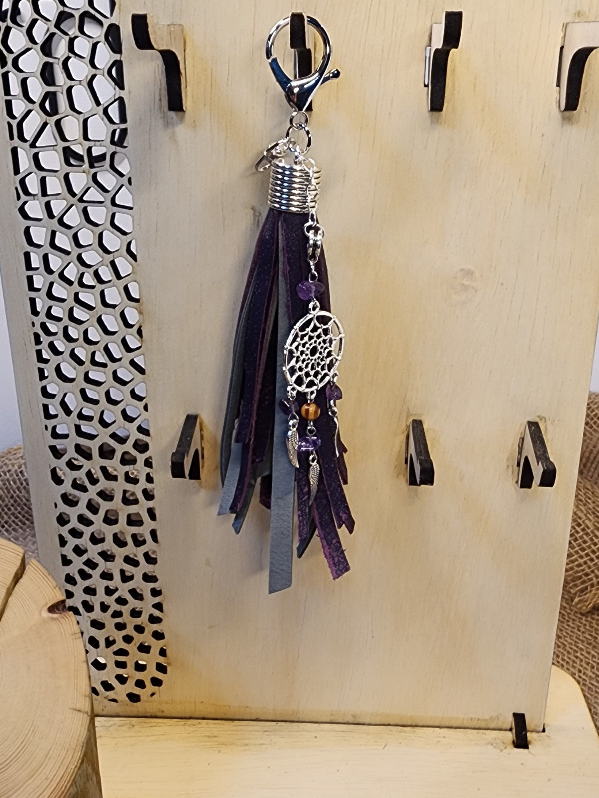 Genuine Purple Leather with Grey Suede Tassel