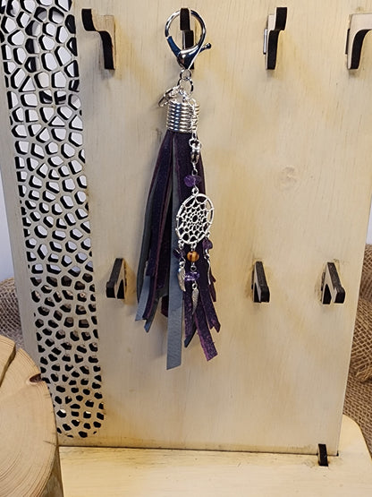 Genuine Purple Leather with Grey Suede Tassel