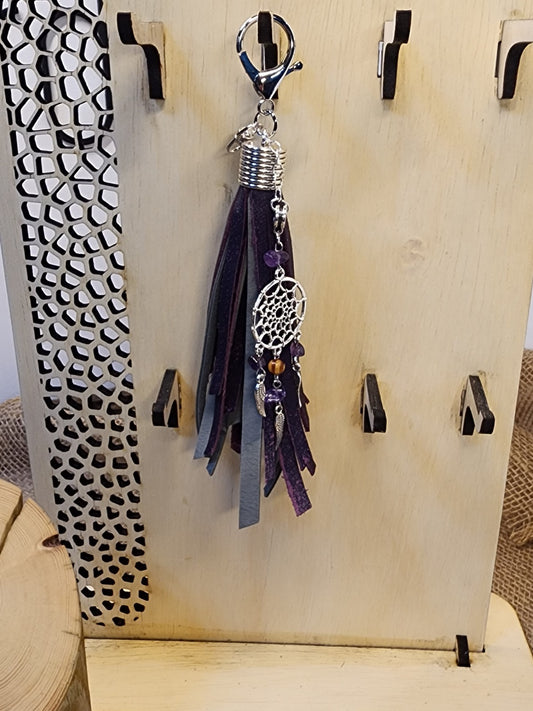 Genuine Purple Leather with Grey Suede Tassel