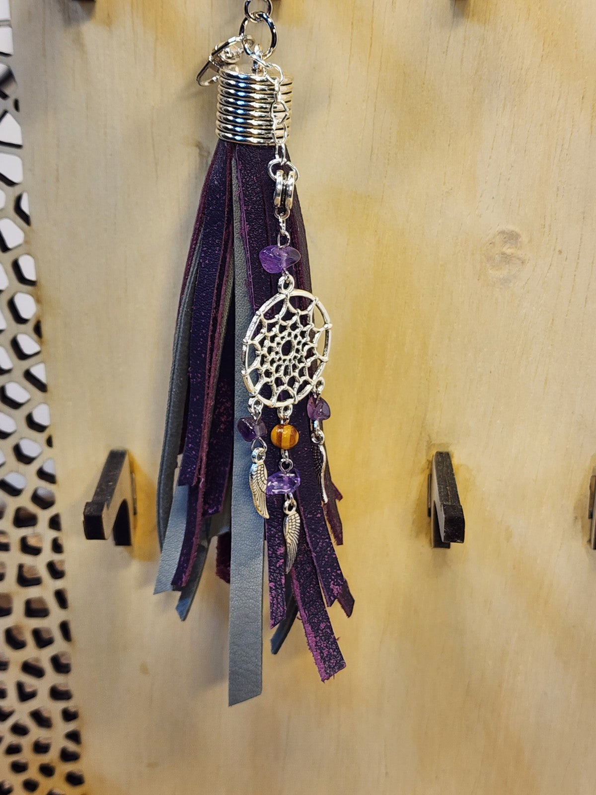 Genuine Purple Leather with Grey Suede Tassel
