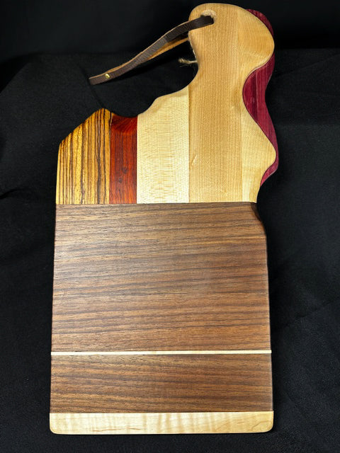 Multi-Wood Cutting Board with Leather Hanger