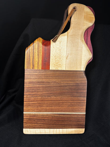 Multi-Wood Cutting Board with Leather Hanger